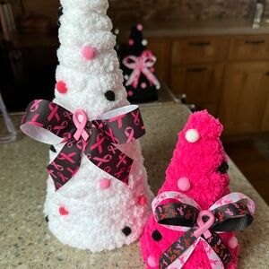 Handmade Plush Holiday Trees in White & Hot Pink